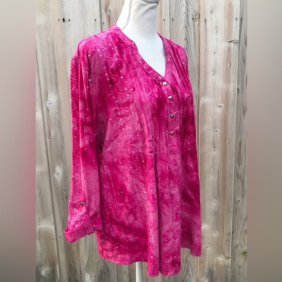 Tye Dye Pink & Sequined V Neck Top - Picture 4 of 6